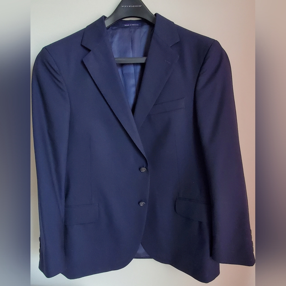 Mens Lands End Navy Blue Single Breast Wool Blazer Size 42S